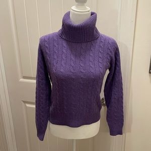 Purple Lands’ End cable knit 100% cashmere turtleneck. Size XS/P.